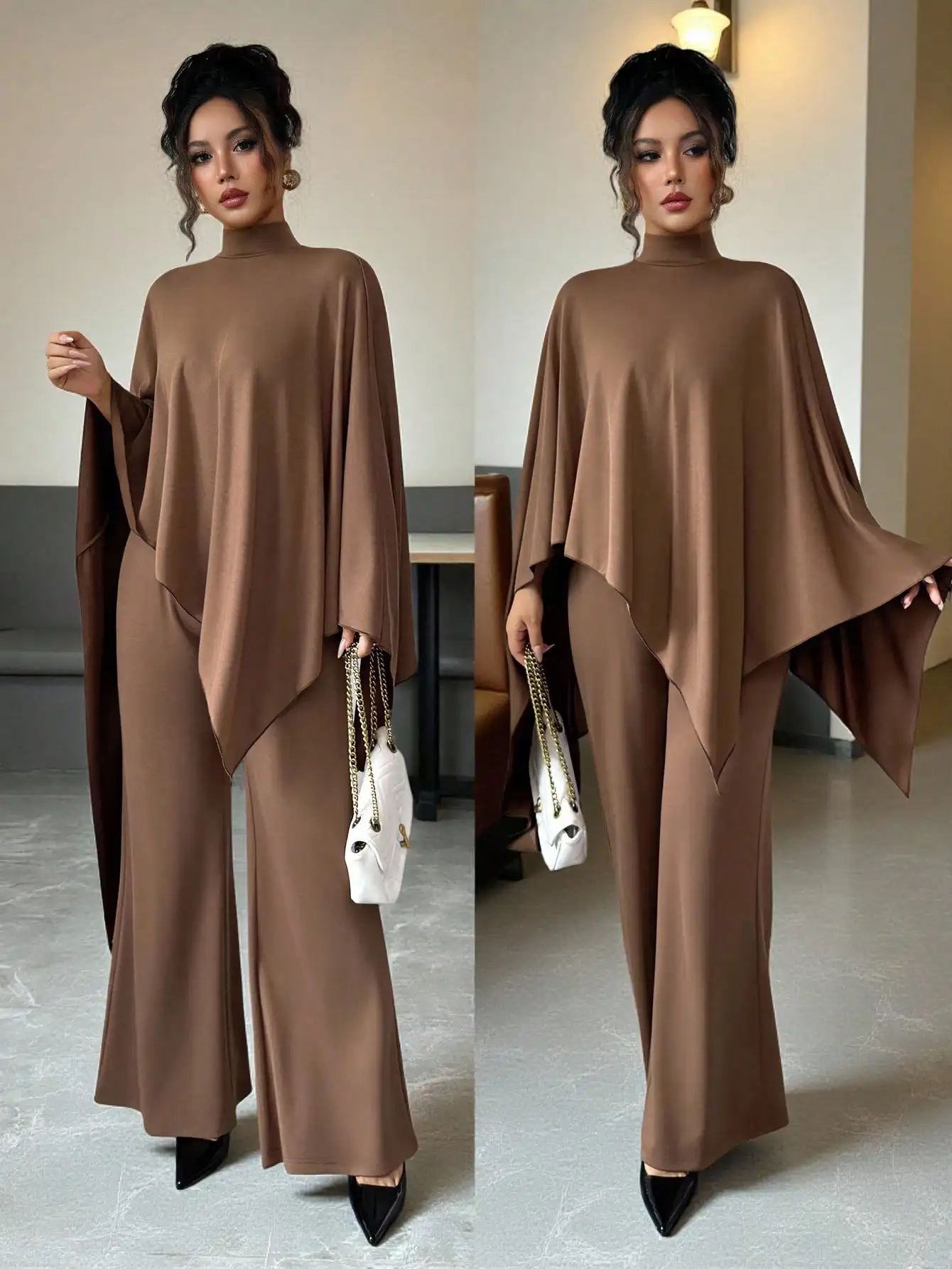 Женский элегантный асимметричный вязаный комплект пончо и широких брюк, ближневосточный стиль, однотонный цвет
Женский элегантный асимметричный вязаный комплект пончо и широких брюк, ближневосточный стиль, однотонный цвет