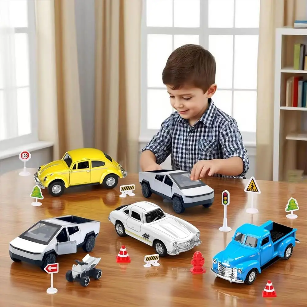 MQUDUO Metal Pull Back Car Toys 4 Pack 1:36 Scale Diecast Trucks with Road Mat Barriers, Vehicle Model Set Collector Gift
MQUDUO Metal Pull Back Car Toys 4 Pack 1:36 Scale Diecast Trucks with Road Mat Barriers, Vehicle Model Set Collector Gift