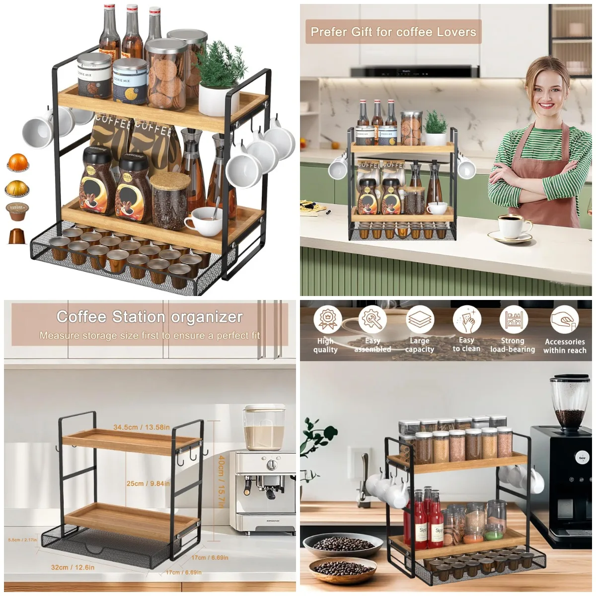 2-Tier Wood Coffee Station Organizer with Pod Holder & Drawer, Kitchen Countertop Coffee Bar Storage
2-Tier Wood Coffee Station Organizer with Pod Holder & Drawer, Kitchen Countertop Coffee Bar Storage