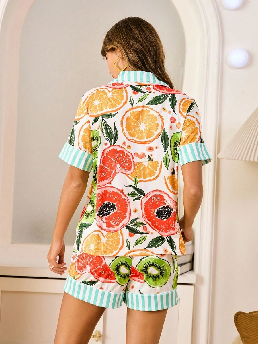 Womens Fruit Print Pajama Set With Pockets Short Sleeve Summer Lounge Wear
Womens Fruit Print Pajama Set With Pockets Short Sleeve Summer Lounge Wear
