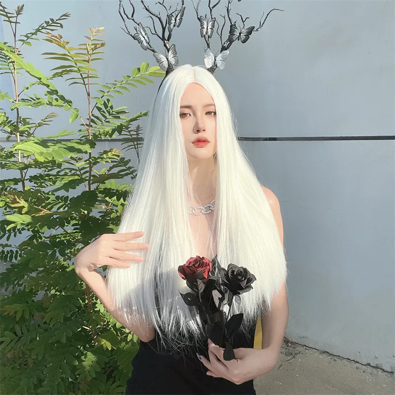 Женский европейский и американский модный белый прямой синтетический парик со средней частью и длинными волосами
Женский европейский и американский модный белый прямой синтетический парик со средней частью и длинными волосами