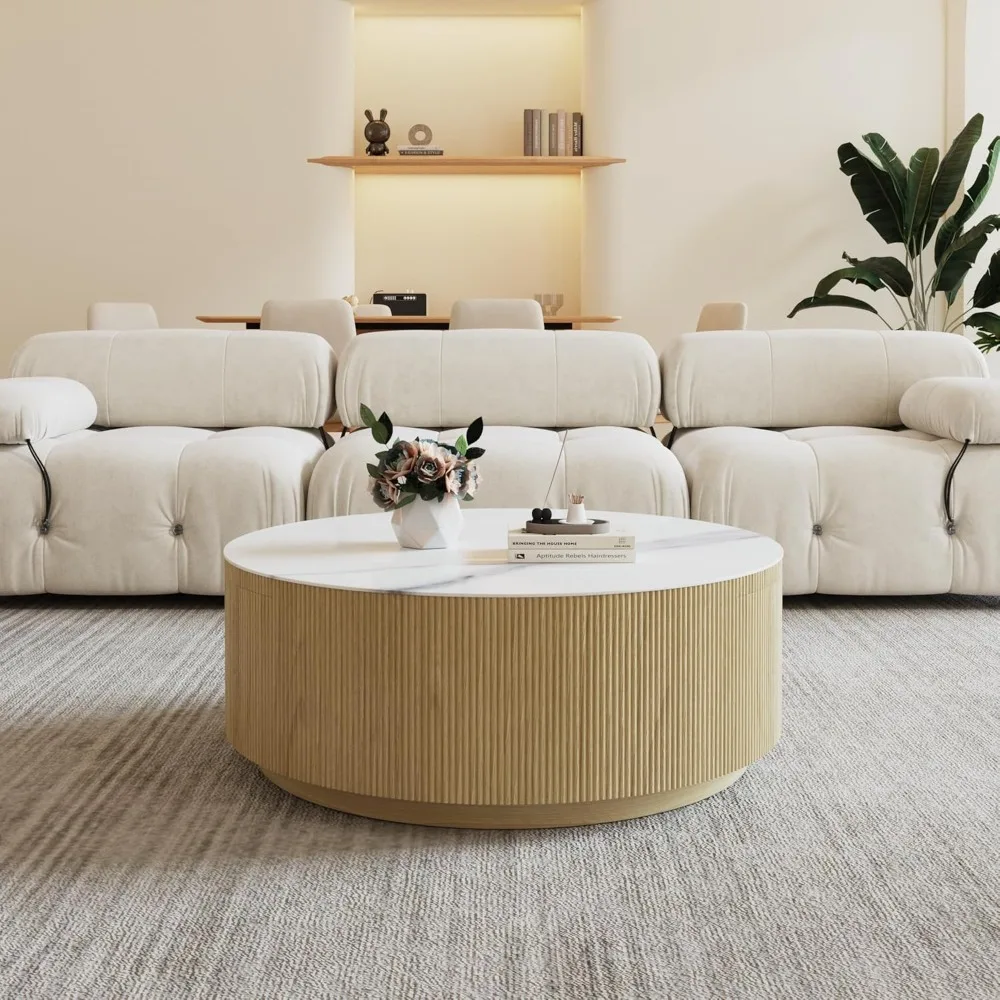 33.4" Modern Round Coffee Table with 2 Drawers, Sintered Stone Tabletop and Wood Base, Center Table for Living Room, Customized
33.4" Modern Round Coffee Table with 2 Drawers, Sintered Stone Tabletop and Wood Base, Center Table for Living Room, Customized