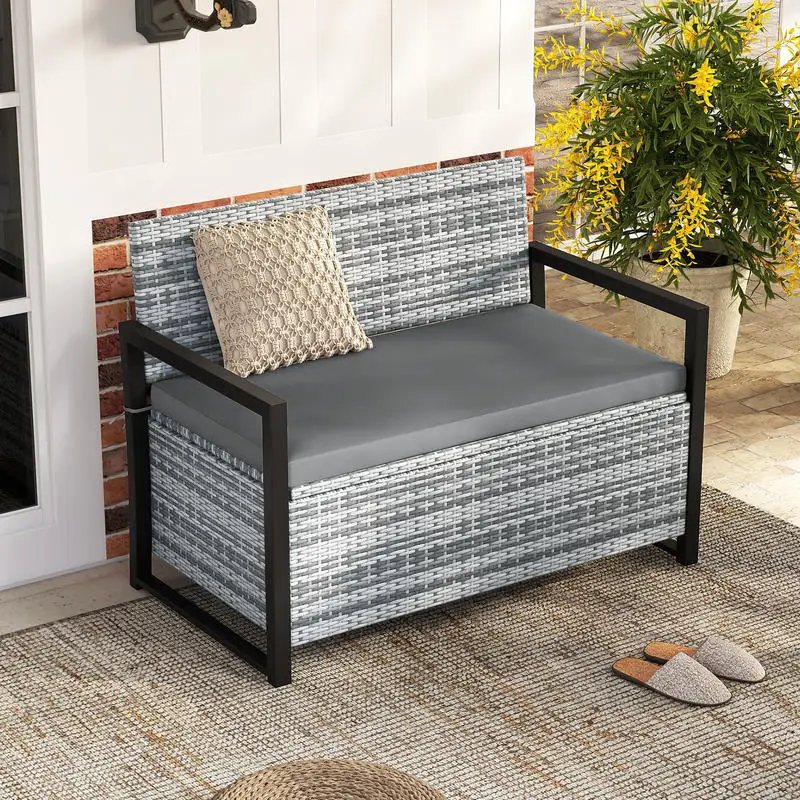 Patio Storage Bench Outdoor Wicker Loveseat with Built-in Storage-Gray
Patio Storage Bench Outdoor Wicker Loveseat with Built-in Storage-Gray