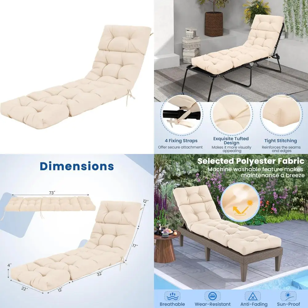 Outdoor High Back Recliner Cushion, 73 x 22 Patio Lounge Cushion with 4 Ties, 4 Thick Padded for Comfortable Relaxation
Outdoor High Back Recliner Cushion, 73 x 22 Patio Lounge Cushion with 4 Ties, 4 Thick Padded for Comfortable Relaxation