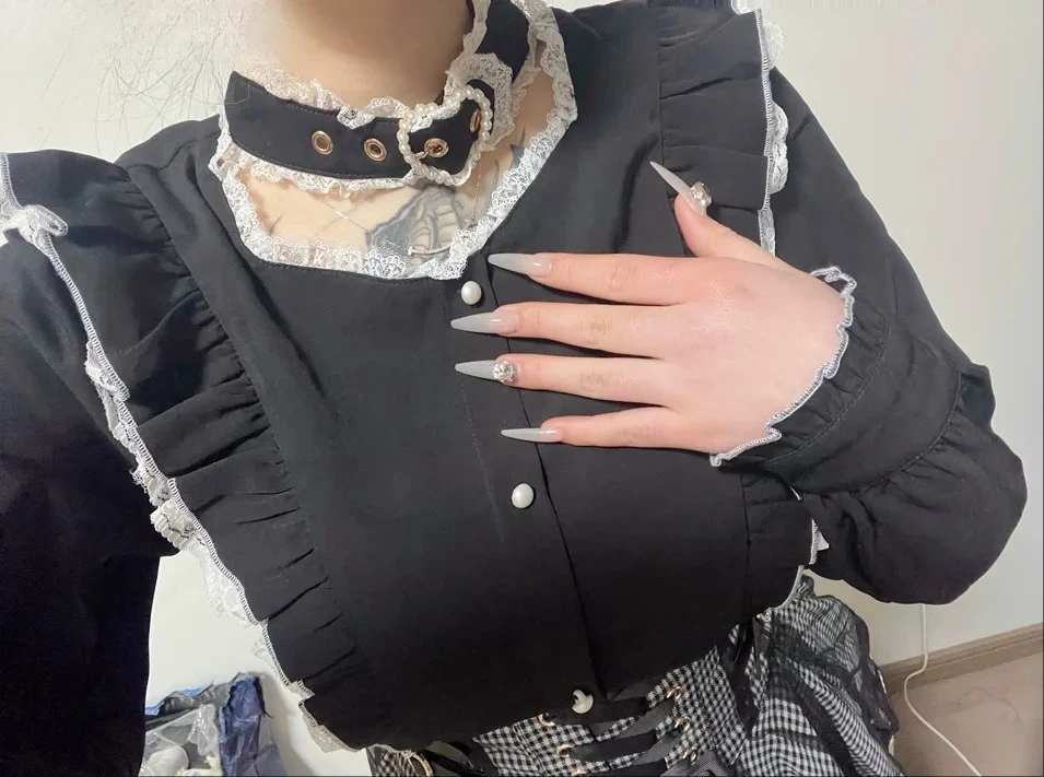 Rojita Spring Autumn Japanese Style Mine Sweet Shirt Heart-Shaped Buckle Ruffled Long Sleeve Tops Solid Color Blusas Mujer
Rojita Spring Autumn Japanese Style Mine Sweet Shirt Heart-Shaped Buckle Ruffled Long Sleeve Tops Solid Color Blusas Mujer
