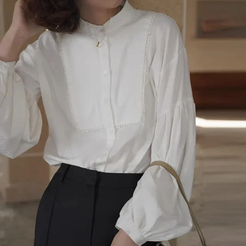Vintage Stand Collar Casaul Simple Blouse Loose Shirts Long Lantern Sleeve White Blouses Tops Spring Autumn Women Clothes 30010
Vintage Stand Collar Casaul Simple Blouse Loose Shirts Long Lantern Sleeve White Blouses Tops Spring Autumn Women Clothes 30010
