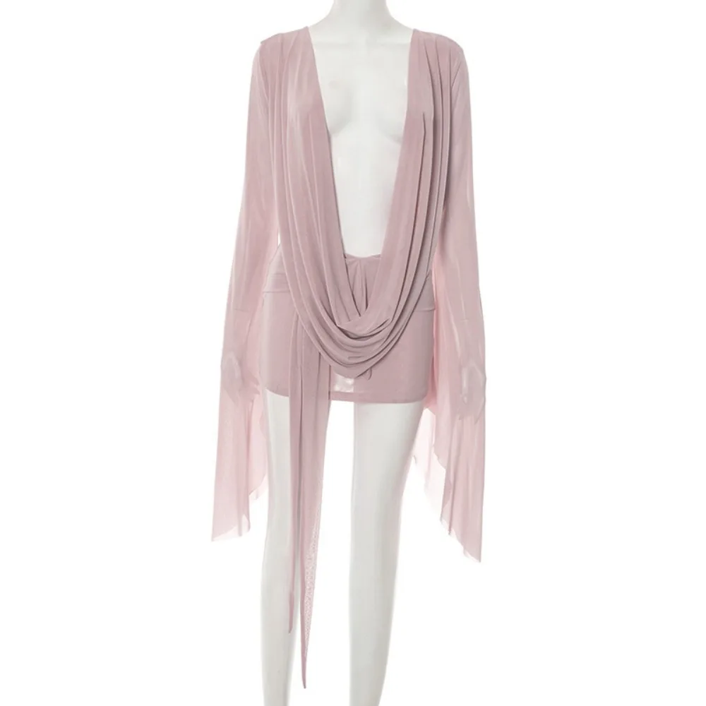 Elegant V Neck Sheer Mesh Dress Long Sleeves Ruched Short Dress Sheer Mesh Irregular Hem Beach Cover-Up Dress Holiday Outfits
Elegant V Neck Sheer Mesh Dress Long Sleeves Ruched Short Dress Sheer Mesh Irregular Hem Beach Cover-Up Dress Holiday Outfits