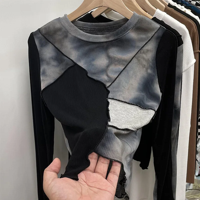 American Vintage Tie Dye Patchwork Women Y2K Knitted T-Shirt Spring New Fashion O-neck Slim Thin Long Sleeve Tops
American Vintage Tie Dye Patchwork Women Y2K Knitted T-Shirt Spring New Fashion O-neck Slim Thin Long Sleeve Tops