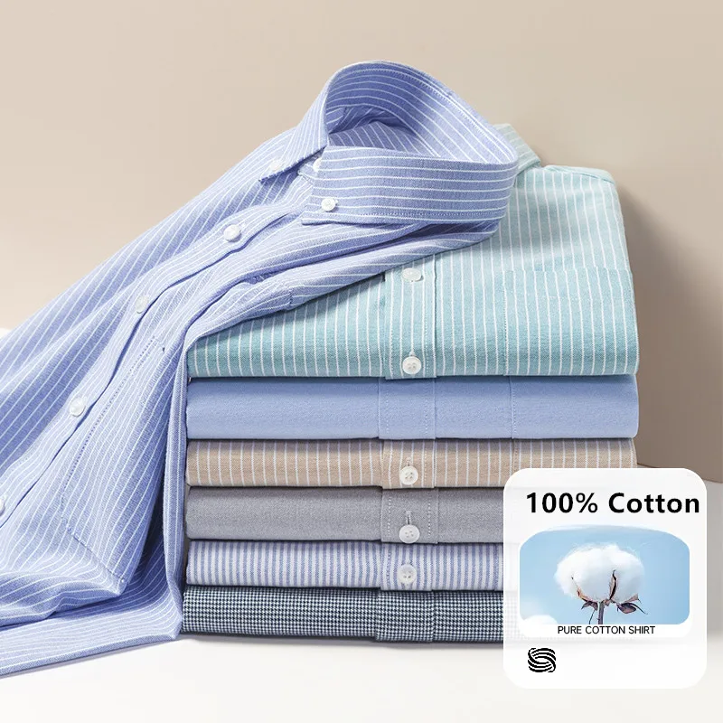 Модная мужская рубашка-оксфорд с длинным рукавом, весенне-осенняя повседневная однотонная клетчатая рубашка в полоску из 100% хлопка на пуговицах, деловая мужская одежда
Модная мужская рубашка-оксфорд с длинным рукавом, весенне-осенняя повседневная однотонная клетчатая рубашка в полоску из 100% хлопка на пуговицах, деловая мужская одежда