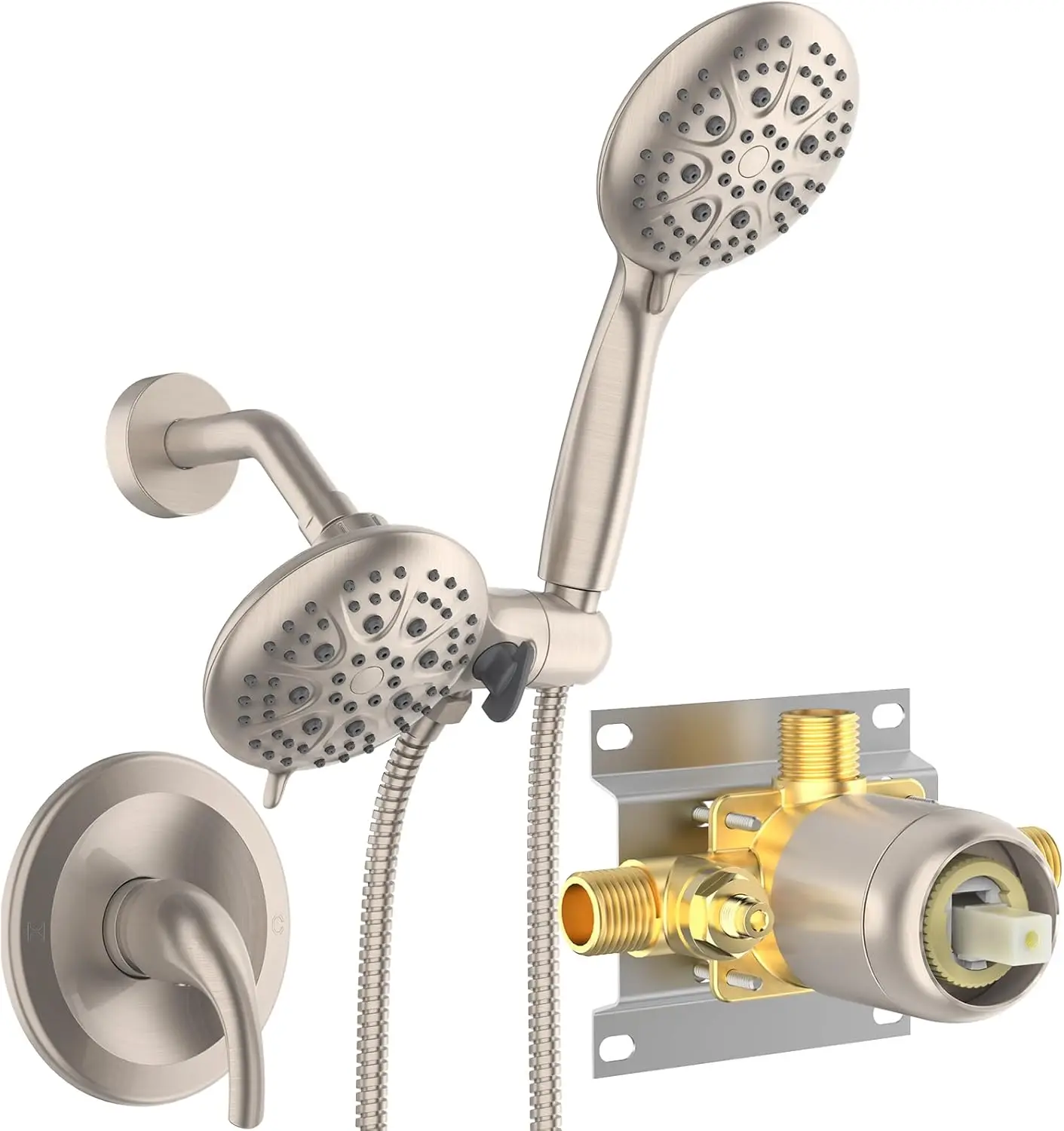 2-in-1 Shower System with Handheld & Rain Shower, High Pressure 5-Spray Dual Shower Faucet, Patented 3-Way Diverter, Brushed Nickel (Valve Included)
2-in-1 Shower System with Handheld & Rain Shower, High Pressure 5-Spray Dual Shower Faucet, Patented 3-Way Diverter, Brushed Nickel (Valve Included)