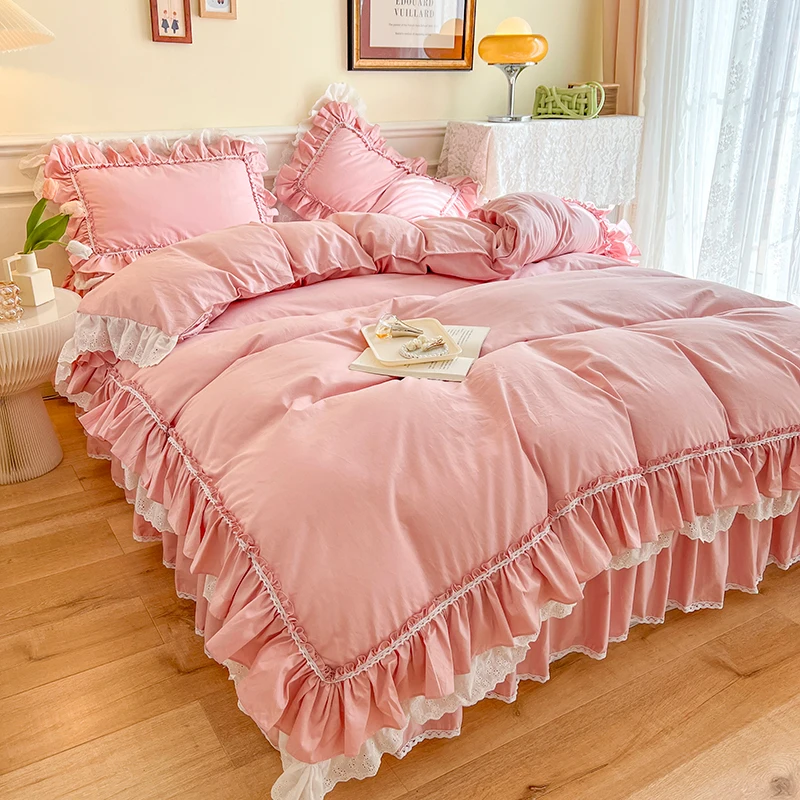 Korean Style Plain Color Bed Skirt Set, 4 PCS Cute Aesthetic Ruffled Bedding, 100% Cotton Frilly Duvet Cover, Princess Bed 4pcs
Korean Style Plain Color Bed Skirt Set, 4 PCS Cute Aesthetic Ruffled Bedding, 100% Cotton Frilly Duvet Cover, Princess Bed 4pcs