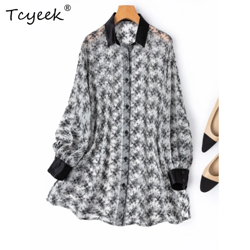 Tcyeek 100% Real Silk Shirts for Women 2026 Spring Exquisite Embroidered Semi-transparent Blouse Ladies Clothing Рубашка Женская
Tcyeek 100% Real Silk Shirts for Women 2026 Spring Exquisite Embroidered Semi-transparent Blouse Ladies Clothing Рубашка Женская