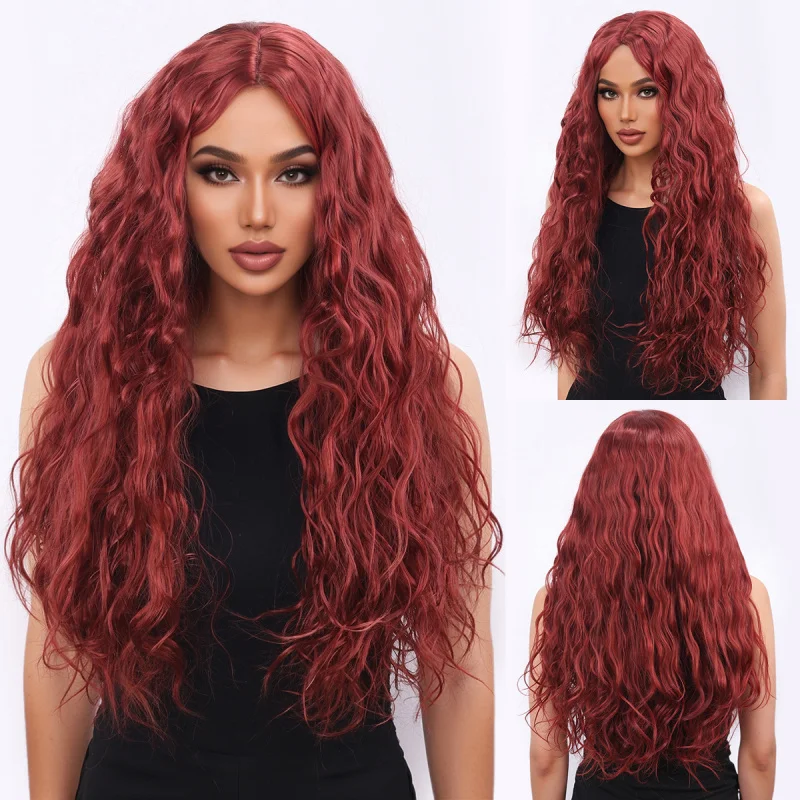 New African-style women's wig, fashionable red small curly hair with water waves and corn perm, middle-parted bangs, full headpi
New African-style women's wig, fashionable red small curly hair with water waves and corn perm, middle-parted bangs, full headpi