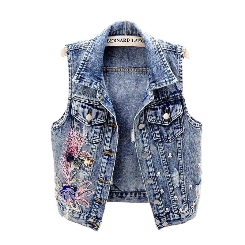 Spring Autumn Vest Waistcoat Female 2022 New Korean Beaded Flower Denim Vest Women's Short Sleeveless Jeans Coat Jacket
Spring Autumn Vest Waistcoat Female 2022 New Korean Beaded Flower Denim Vest Women's Short Sleeveless Jeans Coat Jacket