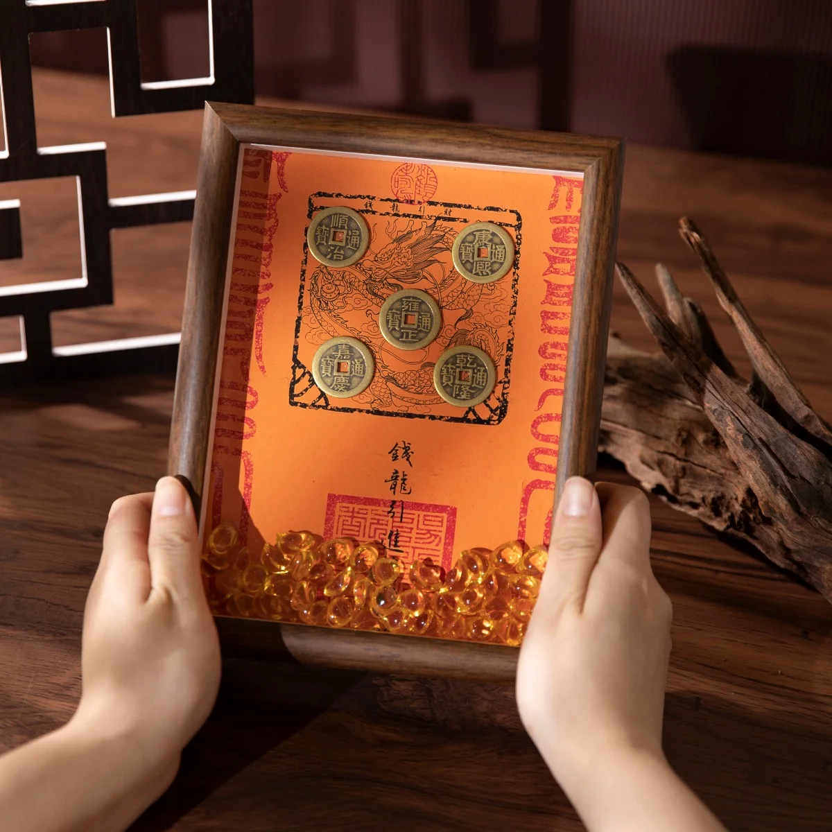 Fortune-Bringing Dragon Five Emperors Coins & Taoist Crystal Office Decor - Chinese Style Desktop Frame Ornament
Fortune-Bringing Dragon Five Emperors Coins & Taoist Crystal Office Decor - Chinese Style Desktop Frame Ornament