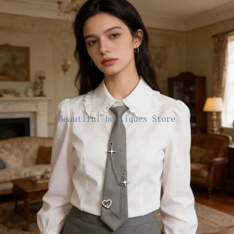 U4LF Traditional Preepy Necktie Metal Chain Star Heart Soft Polyester Cloth
U4LF Traditional Preepy Necktie Metal Chain Star Heart Soft Polyester Cloth