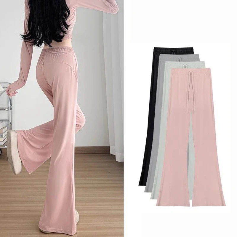 Spring Girls Casual Daily Ice Silk Pants Female High Waisted Slimming Thin Trousers Lady Solid Color Elastic Waist Flare Pants
Spring Girls Casual Daily Ice Silk Pants Female High Waisted Slimming Thin Trousers Lady Solid Color Elastic Waist Flare Pants