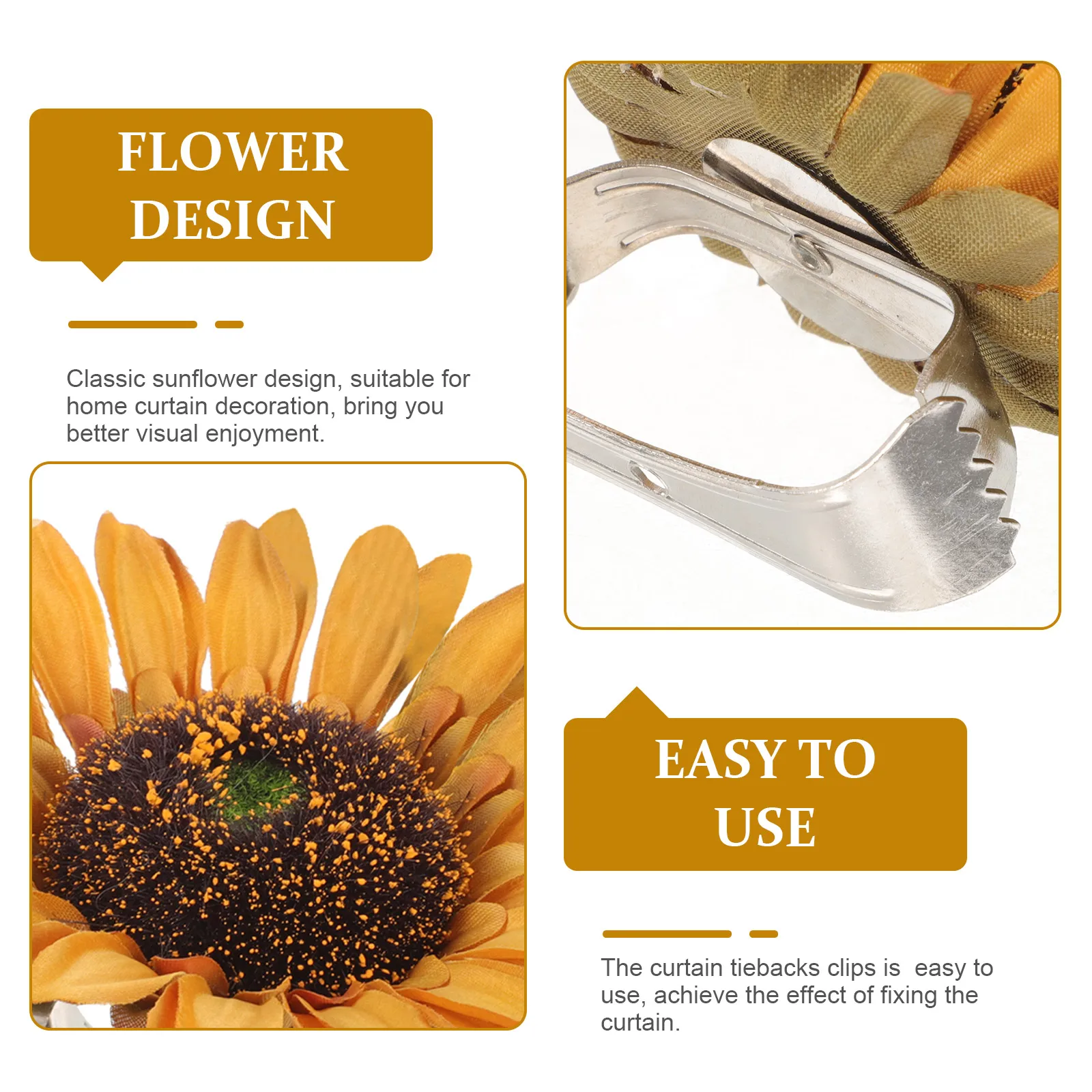 2Pcs Sunflower Curtain Tieback Clamp Decorative Drapery Clip Curtain Holdback Binding Clip for Home Drapery Holder Clamp
2Pcs Sunflower Curtain Tieback Clamp Decorative Drapery Clip Curtain Holdback Binding Clip for Home Drapery Holder Clamp