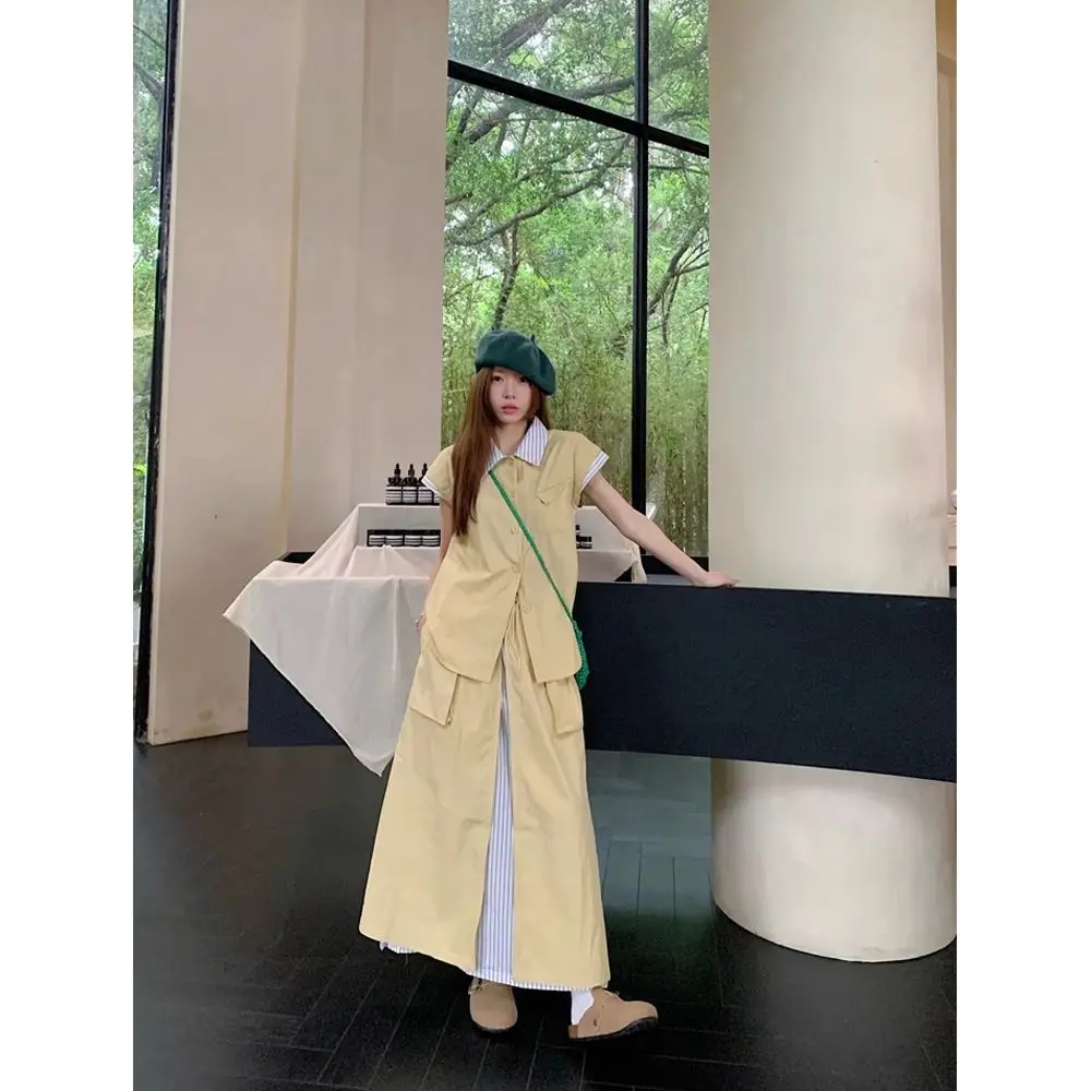 Two Piece Sets Womens Outifits Summer Korean Style High-end Advanced Simple Casual Spliced Lapel Shirt +High waist Slim Skirt
Two Piece Sets Womens Outifits Summer Korean Style High-end Advanced Simple Casual Spliced Lapel Shirt +High waist Slim Skirt