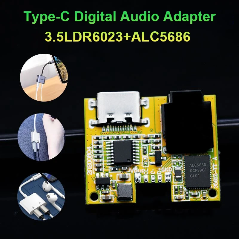 Цифровой аудиоадаптер Type-C 3,5LDR6023 + ALC5686, прослушивание песен, зарядка 2 в 1, плата цифрового аудиодекодирования, модуль PCBA
Цифровой аудиоадаптер Type-C 3,5LDR6023 + ALC5686, прослушивание песен, зарядка 2 в 1, плата цифрового аудиодекодирования, модуль PCBA