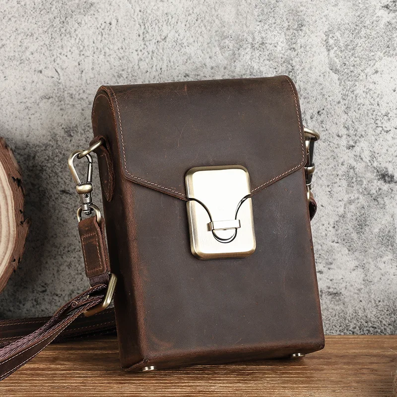 Durable Lock Closure Crossbody Pouch Vintage Dark Crazy Horse Leather Genuine Cowhide Vertical Phone Bag for Men
Durable Lock Closure Crossbody Pouch Vintage Dark Crazy Horse Leather Genuine Cowhide Vertical Phone Bag for Men