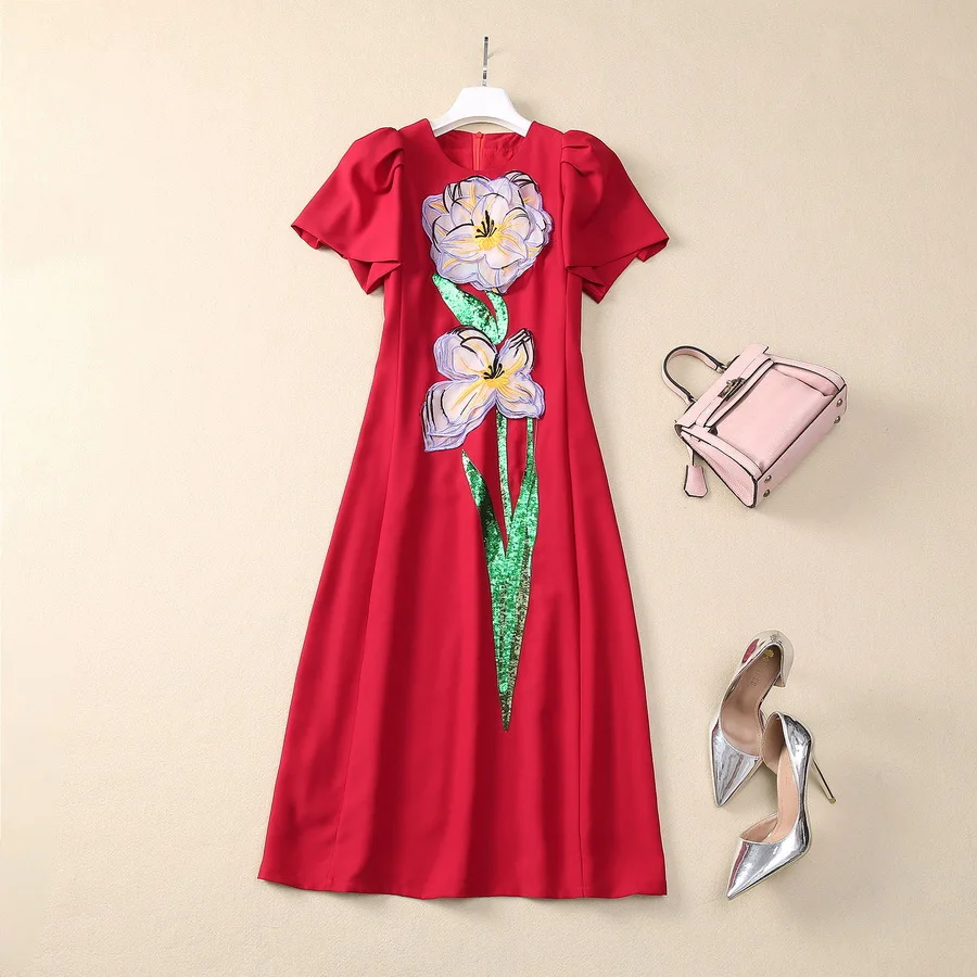 European and American women's clothing 2025 spring new Short sleeve round neck sequin applique embroidery Fashion dress XXL
European and American women's clothing 2025 spring new Short sleeve round neck sequin applique embroidery Fashion dress XXL