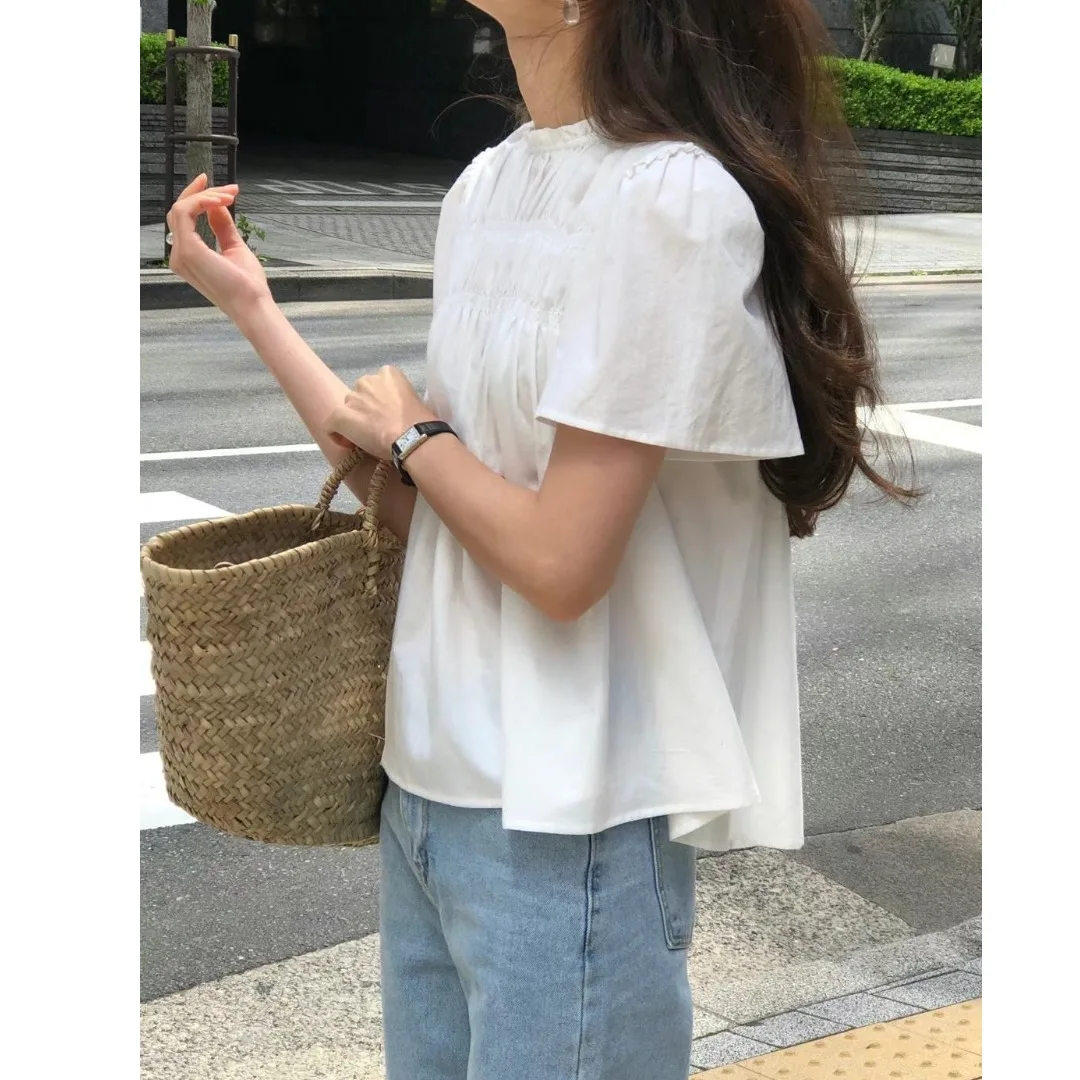 Summer Sweetened Ruffle Collar Loose Doll Shirt Women's Fashion Short Sleeve Pure Color Top Chinese Production
Summer Sweetened Ruffle Collar Loose Doll Shirt Women's Fashion Short Sleeve Pure Color Top Chinese Production
