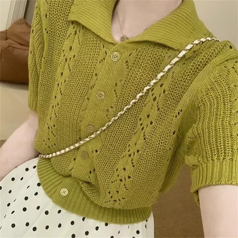 Thin Knitted Sweater T Shirt For Women Cardigan Single Breasted Hollow Out Sweet Korean Fashion Basics T-shirts Cropped Cardigan
Thin Knitted Sweater T Shirt For Women Cardigan Single Breasted Hollow Out Sweet Korean Fashion Basics T-shirts Cropped Cardigan