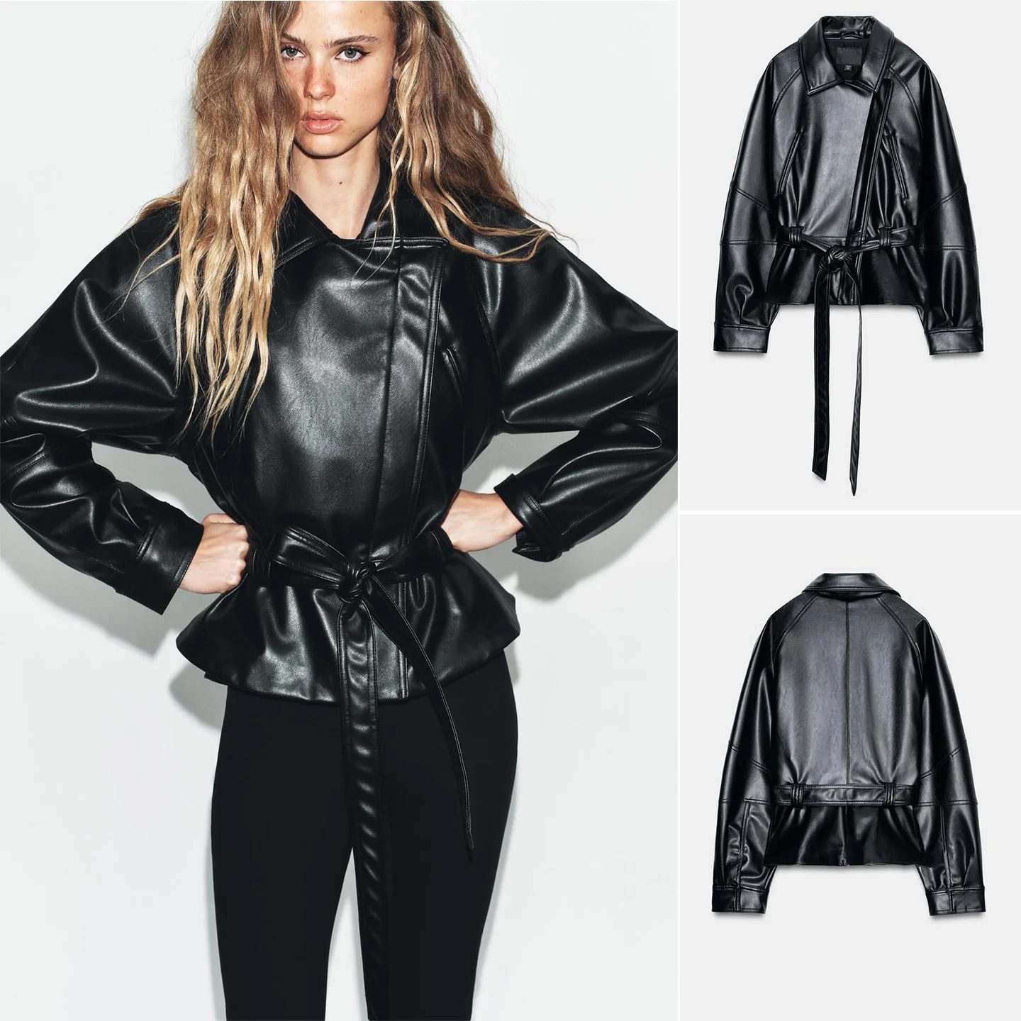 Spring Summer New Women's Long Sleeve Turn-down Collar Faux Leather Effect Jacket with Belt Knot Design Commute Style
Spring Summer New Women's Long Sleeve Turn-down Collar Faux Leather Effect Jacket with Belt Knot Design Commute Style