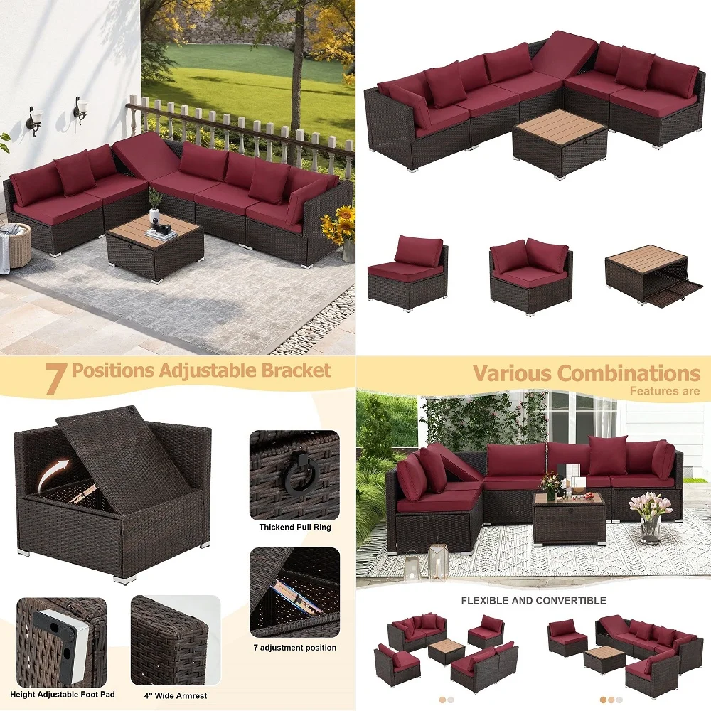 Piece Outdoor Patio Furniture, Hand Woven PE Rattan Patio Conversation Sets, Outdoor Sectional Set with Glass Table, Cushions a
Piece Outdoor Patio Furniture, Hand Woven PE Rattan Patio Conversation Sets, Outdoor Sectional Set with Glass Table, Cushions a