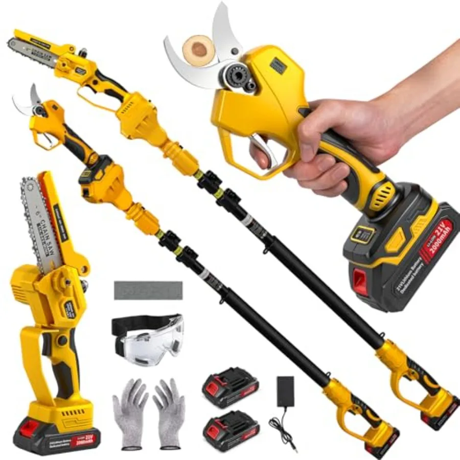 Беспроводной электрический секатор 4-в-1 с диаметром реза 2,5 дюйма, аккумуляторные садовые ножницы, цепная пила на штанге 15 футов с 2 аккумуляторами 21В 4000мАч, L
Беспроводной электрический секатор 4-в-1 с диаметром реза 2,5 дюйма, аккумуляторные садовые ножницы, цепная пила на штанге 15 футов с 2 аккумуляторами 21В 4000мАч, L