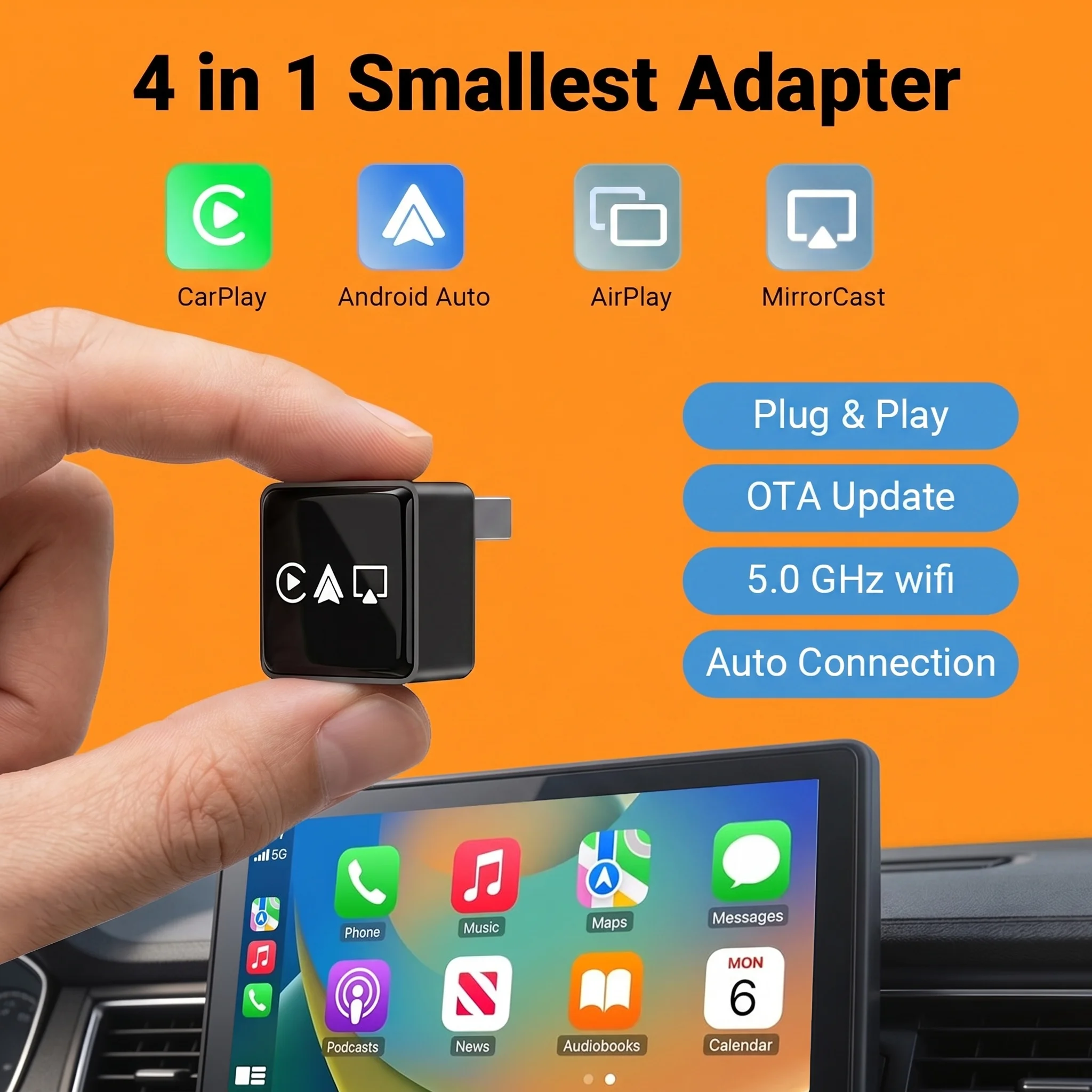 Mini 4in1 Wireless CarPlay Android Auto Adapter, Multifunctional Car Dongle Built-in AirPlay MirrorCast Bluetooth, Easy Installa
Mini 4in1 Wireless CarPlay Android Auto Adapter, Multifunctional Car Dongle Built-in AirPlay MirrorCast Bluetooth, Easy Installa