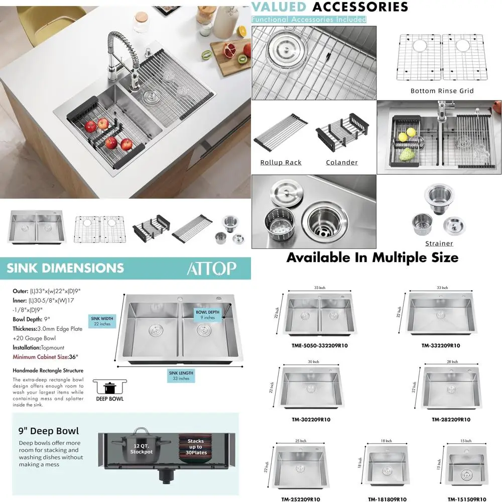 33 Large Double Bowl Topmount Kitchen Sink with Nano Coating Stainless Steel
33 Large Double Bowl Topmount Kitchen Sink with Nano Coating Stainless Steel