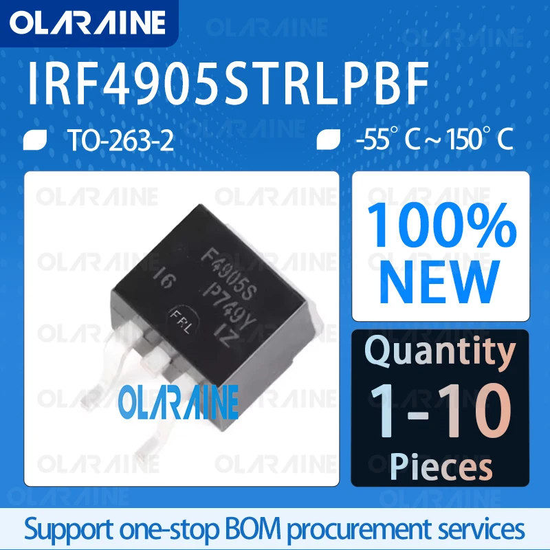 1/5/10Pcs IRF4905STRLPBF TO-263-2 100%New Transistor Mosfit P-Channel 55V -74A 20mOhm 120nC IC chip circuit controller
1/5/10Pcs IRF4905STRLPBF TO-263-2 100%New Transistor Mosfit P-Channel 55V -74A 20mOhm 120nC IC chip circuit controller