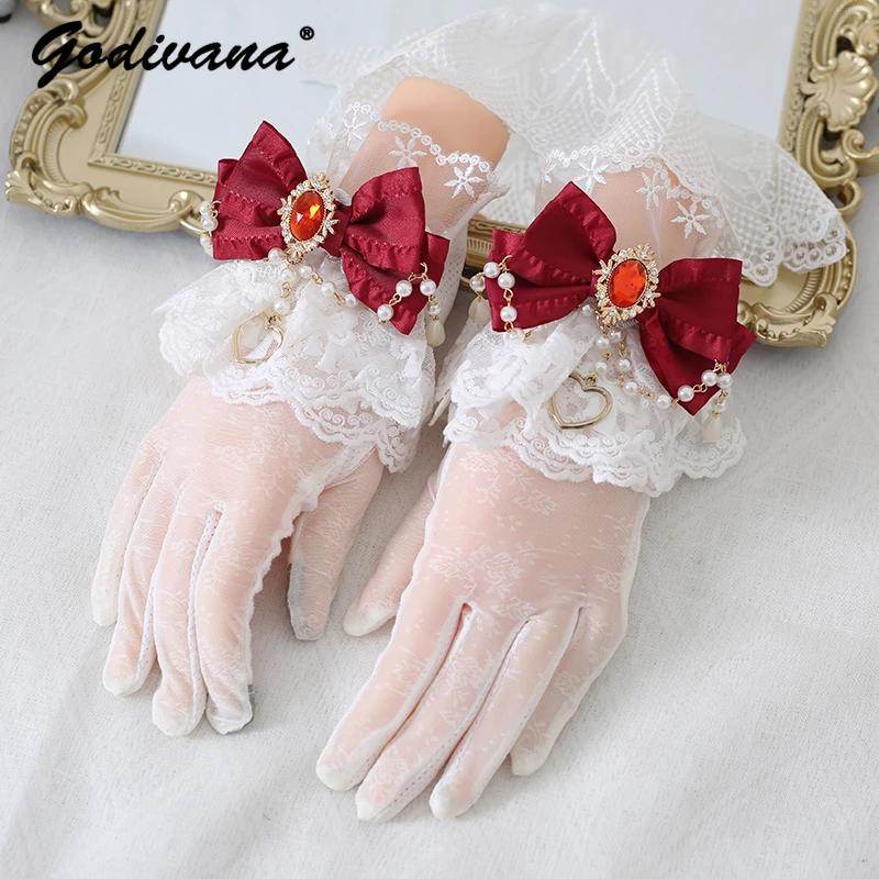 Sweet Multicolor Lace Bow Rhinestone Chain Finger Sun Protection See-through Gloves Elegant Women's Vintage Lolita Gloves
Sweet Multicolor Lace Bow Rhinestone Chain Finger Sun Protection See-through Gloves Elegant Women's Vintage Lolita Gloves