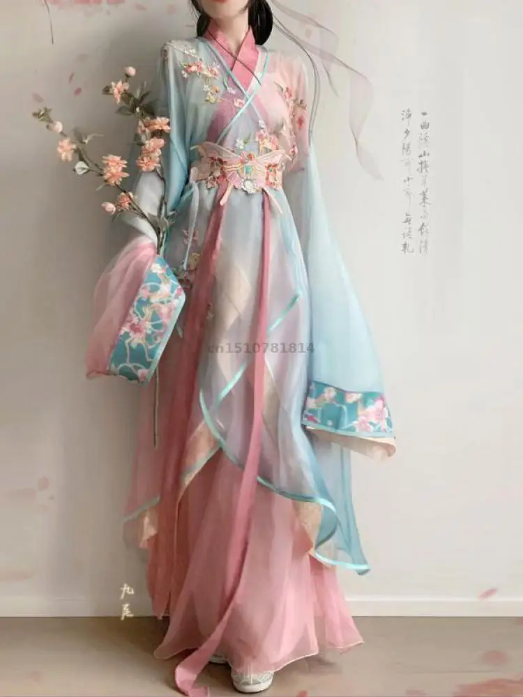 New Improved Embroidered & Printed Blended Hanfu Set, Palace Style Pink-blue Daily Short Style Girl's Chinese Traditional Dress
New Improved Embroidered & Printed Blended Hanfu Set, Palace Style Pink-blue Daily Short Style Girl's Chinese Traditional Dress
