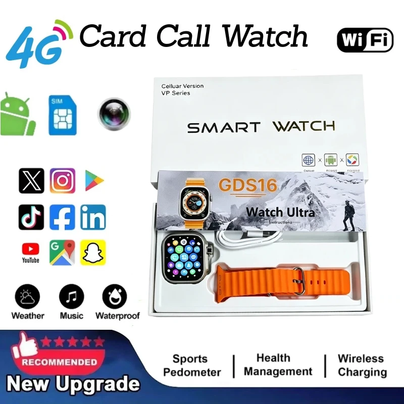 GDS16 Smart Watch +1/3pcs Straps AMOLED 4G LTE smart watch with 180 ° rotary camera GPS WiFi SIM card slot health monitoring
GDS16 Smart Watch +1/3pcs Straps AMOLED 4G LTE smart watch with 180 ° rotary camera GPS WiFi SIM card slot health monitoring