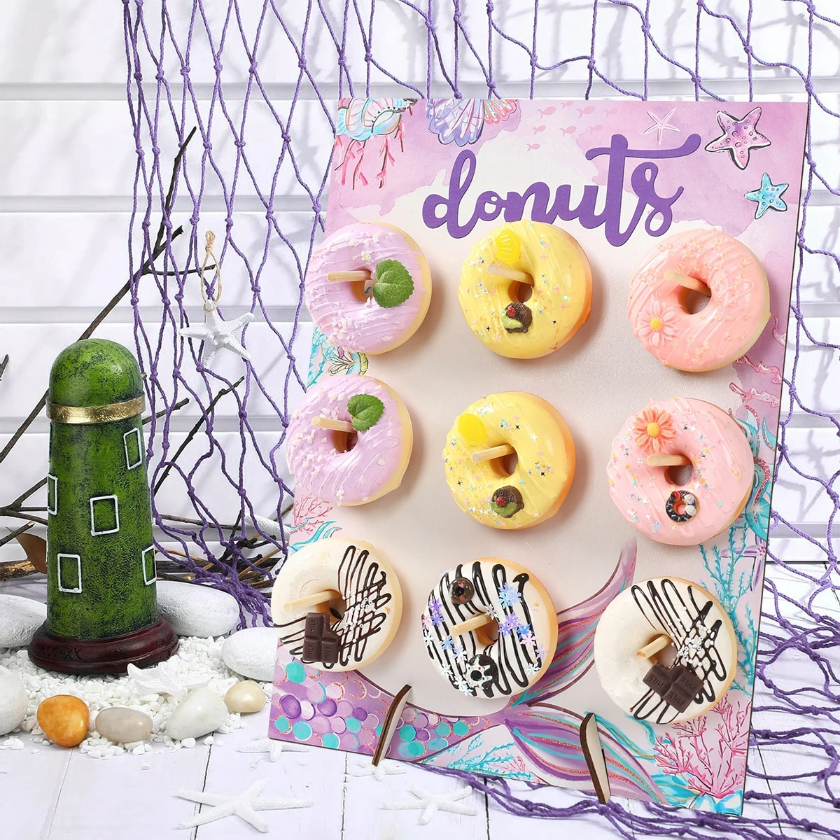 Mermaid Themed Wooden Donut Stand Wall Dessert Doughnut Table Holder Girls Mermaid Birthday Decoration Baby Shower Decoration
Mermaid Themed Wooden Donut Stand Wall Dessert Doughnut Table Holder Girls Mermaid Birthday Decoration Baby Shower Decoration