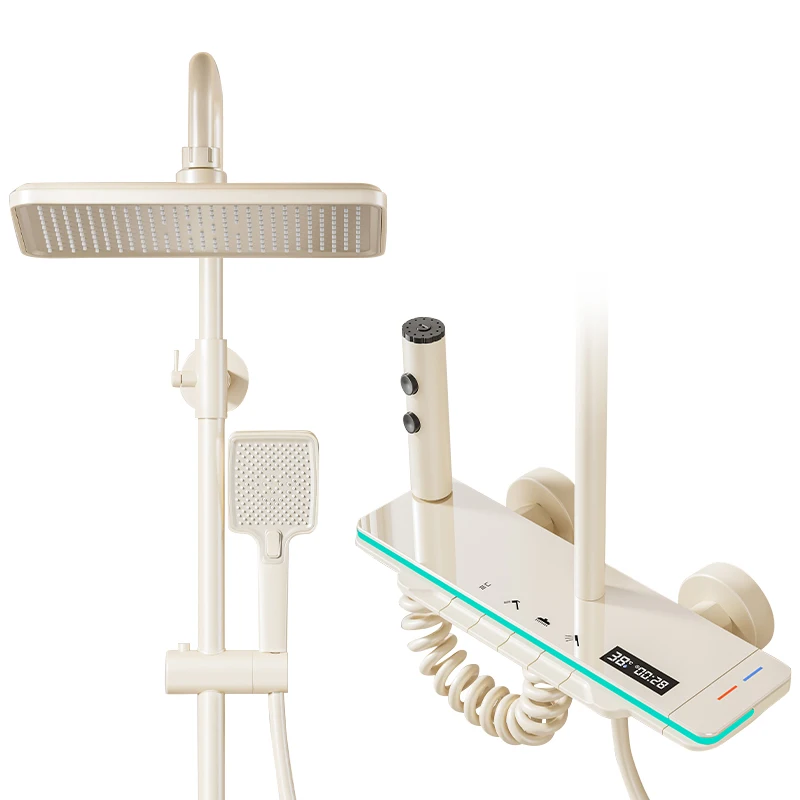 Cream White Brass Piano Keys 4 Functions Thermostatic Bathroom Shower System Intelligent Light Emitting Diode Digital Display
Cream White Brass Piano Keys 4 Functions Thermostatic Bathroom Shower System Intelligent Light Emitting Diode Digital Display