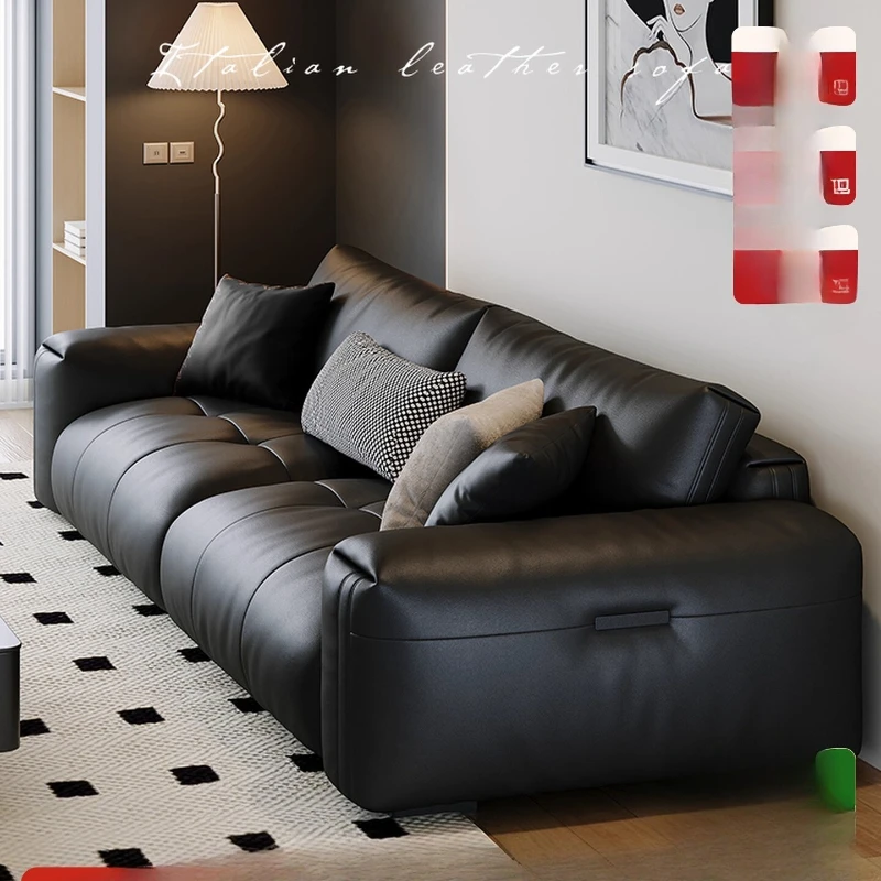 Modern simple black leather sofa living room retro large apartment inline row large seat deep three-seater sofa
Modern simple black leather sofa living room retro large apartment inline row large seat deep three-seater sofa