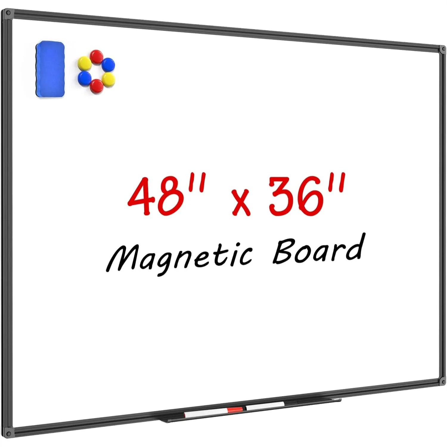 Magnetic Dry Erase Whiteboard 48x36 Inch Large White Board, Black Aluminum Frame Wall-Mounted with Accessories for Office School
Magnetic Dry Erase Whiteboard 48x36 Inch Large White Board, Black Aluminum Frame Wall-Mounted with Accessories for Office School