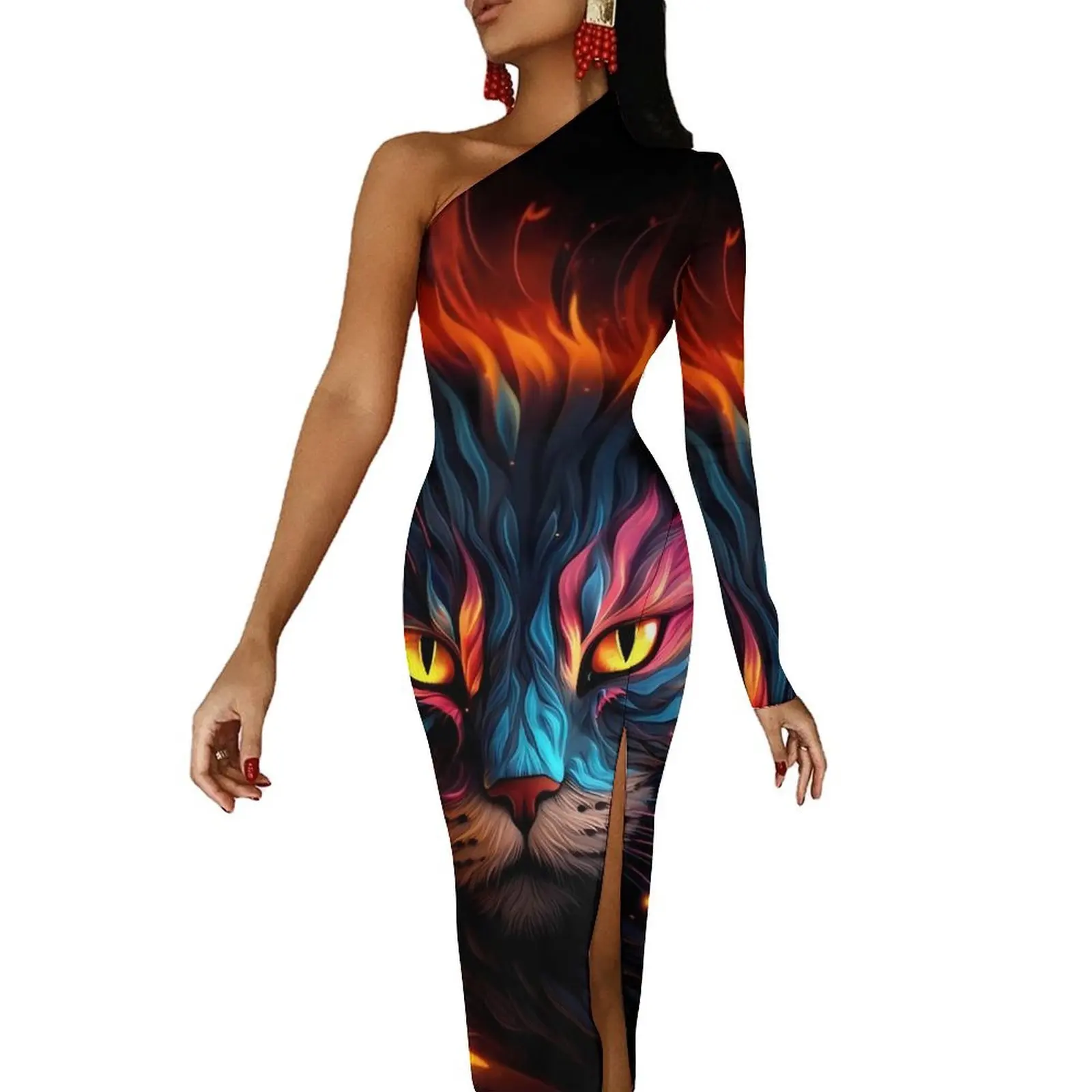 Colorful Magic Cat Bodycon Dress Summer Abstract Art Elegant Side Split Long Dresses One Shoulder Design Aesthetic Dress
Colorful Magic Cat Bodycon Dress Summer Abstract Art Elegant Side Split Long Dresses One Shoulder Design Aesthetic Dress