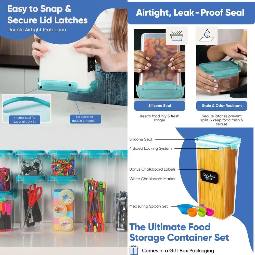 Набор из 24-бирюзовых пластиковых контейнеров для хранения продуктов с крышками для сухих товаров, кухонный органайзер без BPA
Набор из 24-бирюзовых пластиковых контейнеров для хранения продуктов с крышками для сухих товаров, кухонный органайзер без BPA