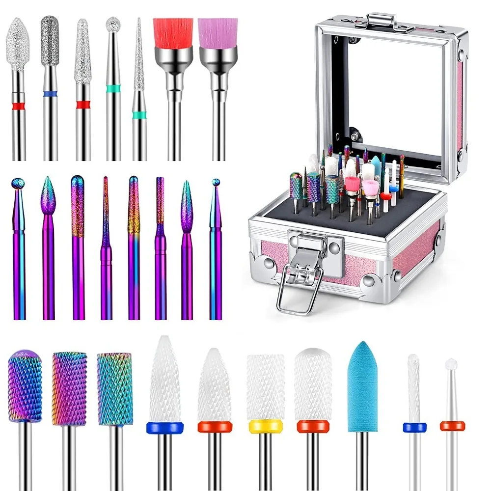 25pcs Nail Drill Bits Set with Holder Case 3/32'' Ceramic Tungsten Carbide Diamond Nail Drill Bit Cuticle Remover for Home Salon
25pcs Nail Drill Bits Set with Holder Case 3/32'' Ceramic Tungsten Carbide Diamond Nail Drill Bit Cuticle Remover for Home Salon