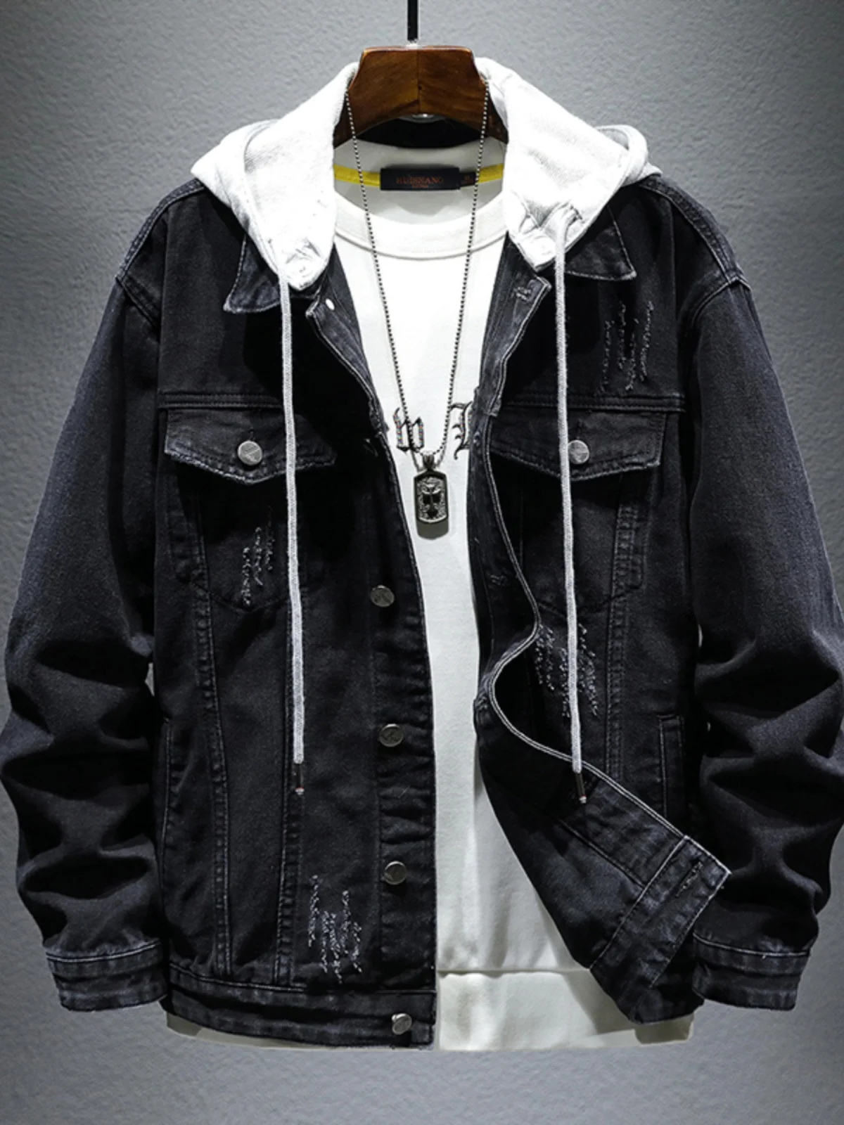 Casual Spring Autumn Denim Jaet Fake Two-Piece Loose Fit ex Hooded Coat Detachable Cotton Polyester Blend Workwear Top
Casual Spring Autumn Denim Jaet Fake Two-Piece Loose Fit ex Hooded Coat Detachable Cotton Polyester Blend Workwear Top