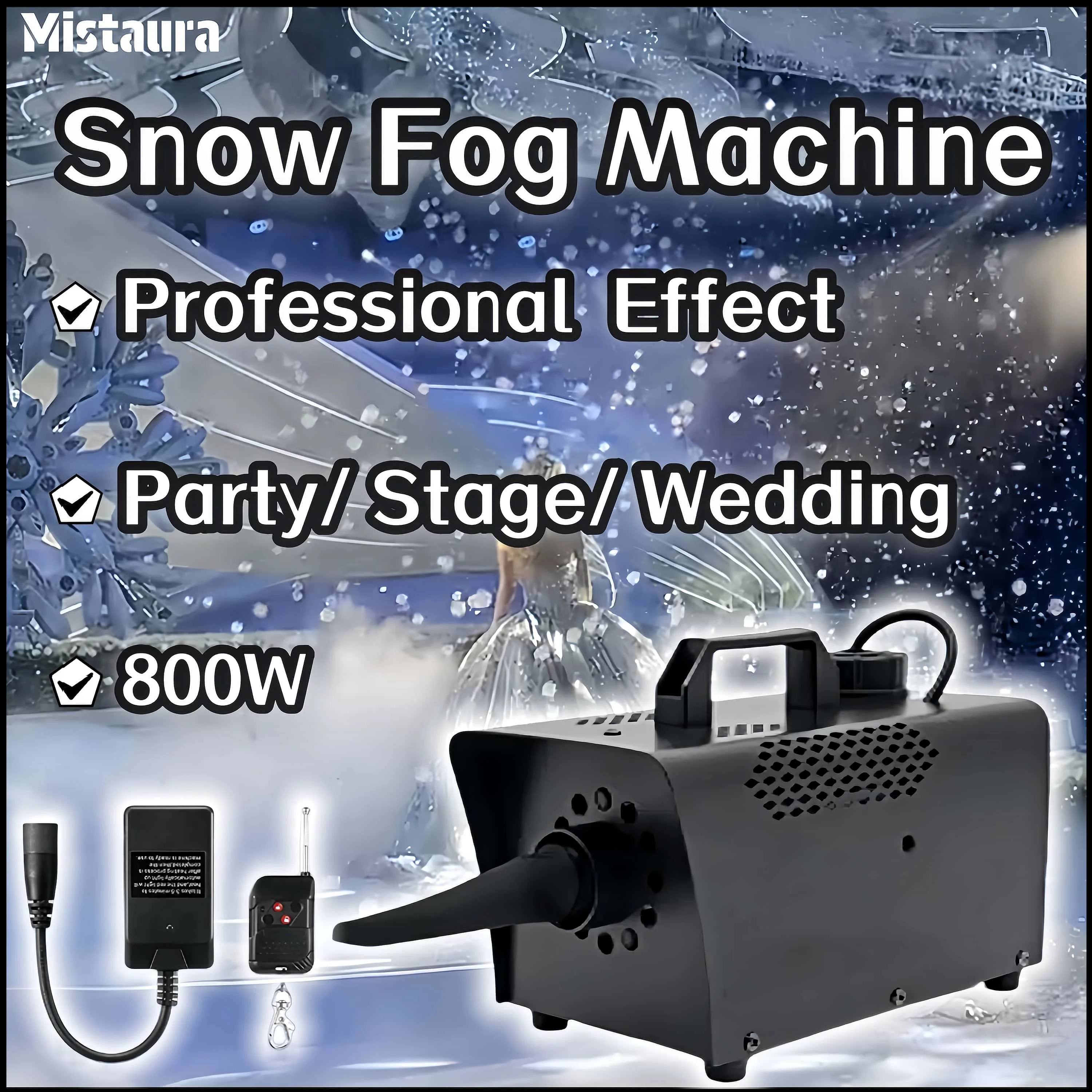 800W Mini Snow Machine Remote Control Professional Special Effect Stage Fog Equipment for DJ Disco Party Wedding Setting
800W Mini Snow Machine Remote Control Professional Special Effect Stage Fog Equipment for DJ Disco Party Wedding Setting