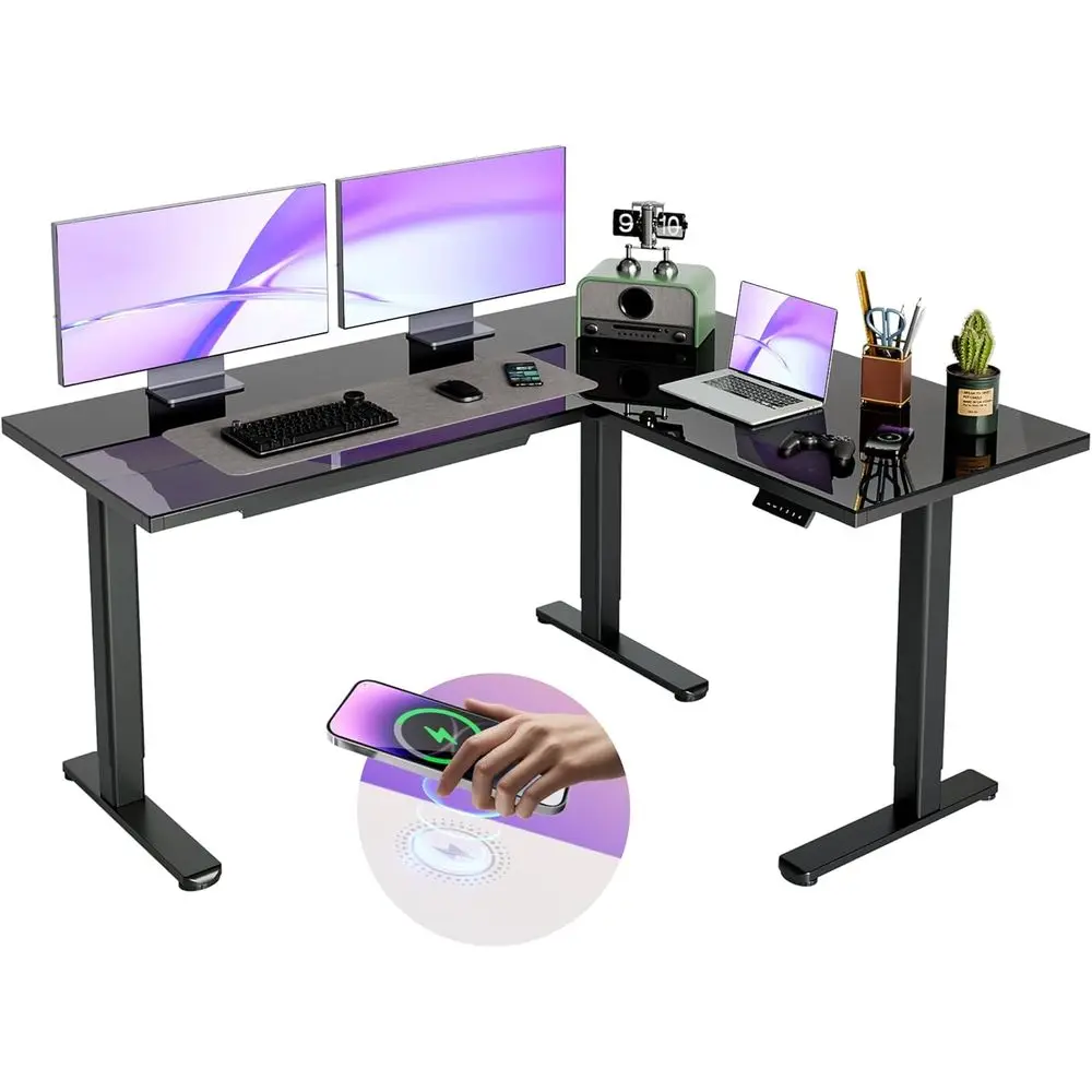 Adjustable Height Dual Motor L-Shaped Standing Desk, 63x55 Spliced Board for Home Office, Black
Adjustable Height Dual Motor L-Shaped Standing Desk, 63x55 Spliced Board for Home Office, Black
