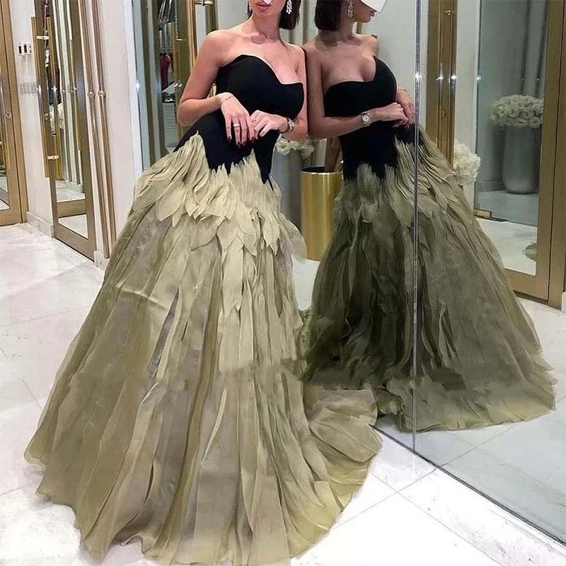 Customized Green And Black Strapless Formal Evening Dresses Luxury A Line Ruffle Party Prom Dresses/ Dresses For Gala 
Customized Green And Black Strapless Formal Evening Dresses Luxury A Line Ruffle Party Prom Dresses/ Dresses For Gala