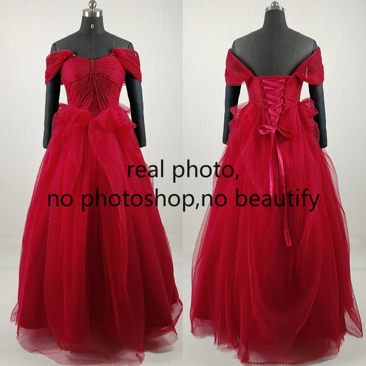 Customization Real Photo Evening Dresses Wine Red Tulle Beads Off the Shoulder A-line Floor Length Plus size Party Formal Gowns
Customization Real Photo Evening Dresses Wine Red Tulle Beads Off the Shoulder A-line Floor Length Plus size Party Formal Gowns
