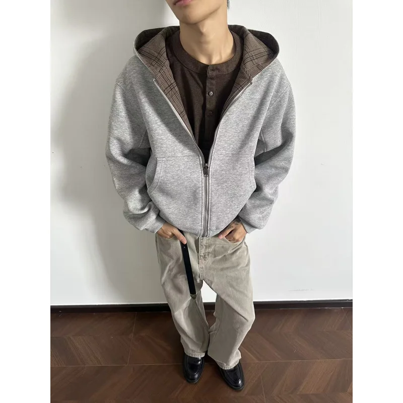 EME Reversible Solid Color Air Layer Zipper Hoodie Comfortable Commuting Loose Miu Style Plaid Top
EME Reversible Solid Color Air Layer Zipper Hoodie Comfortable Commuting Loose Miu Style Plaid Top